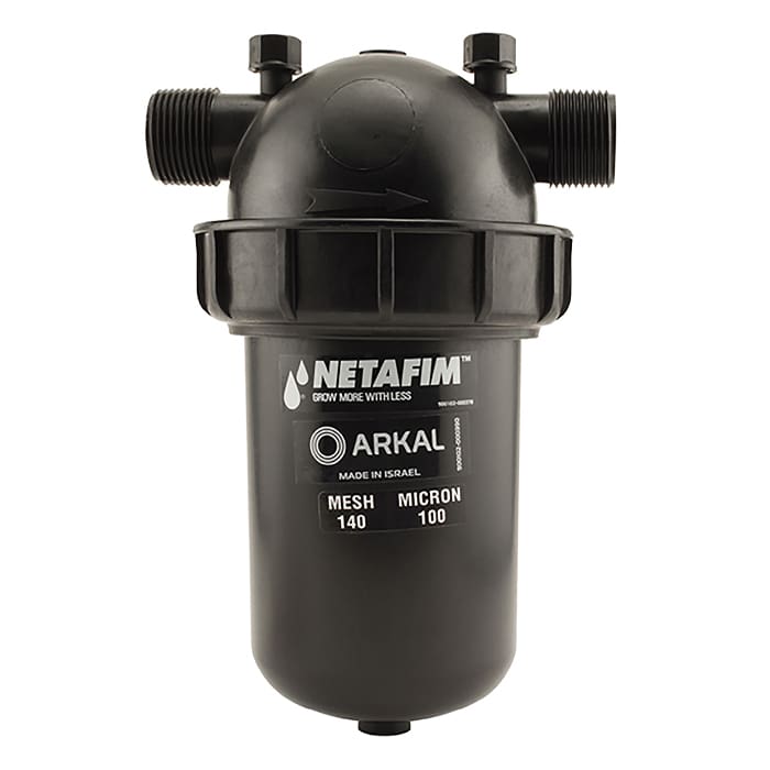 Black water filter with Netafim branding.