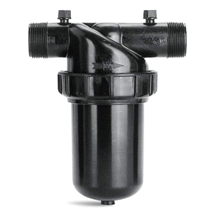 Black water filter with connectors and housing.