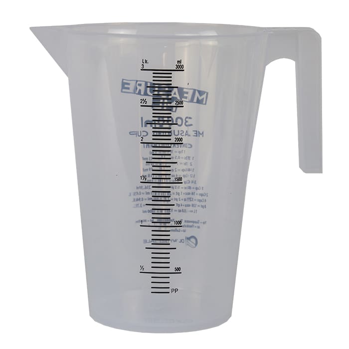 Measuring cup with metric and imperial markings.