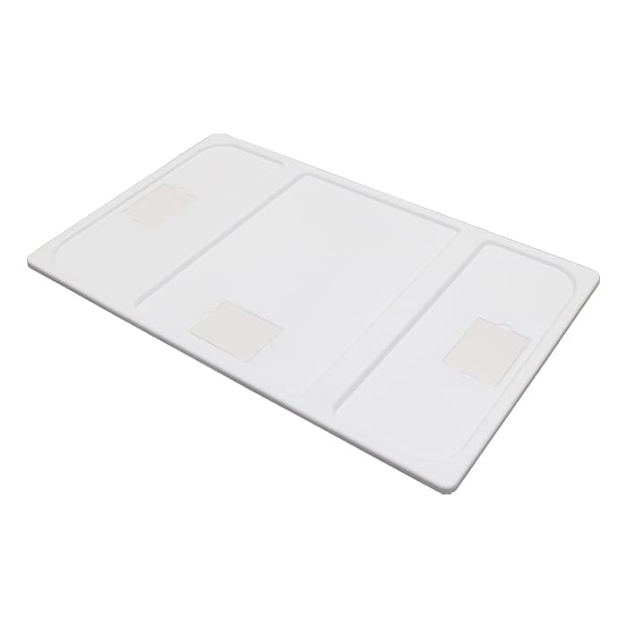 White rectangular plastic board with labels.