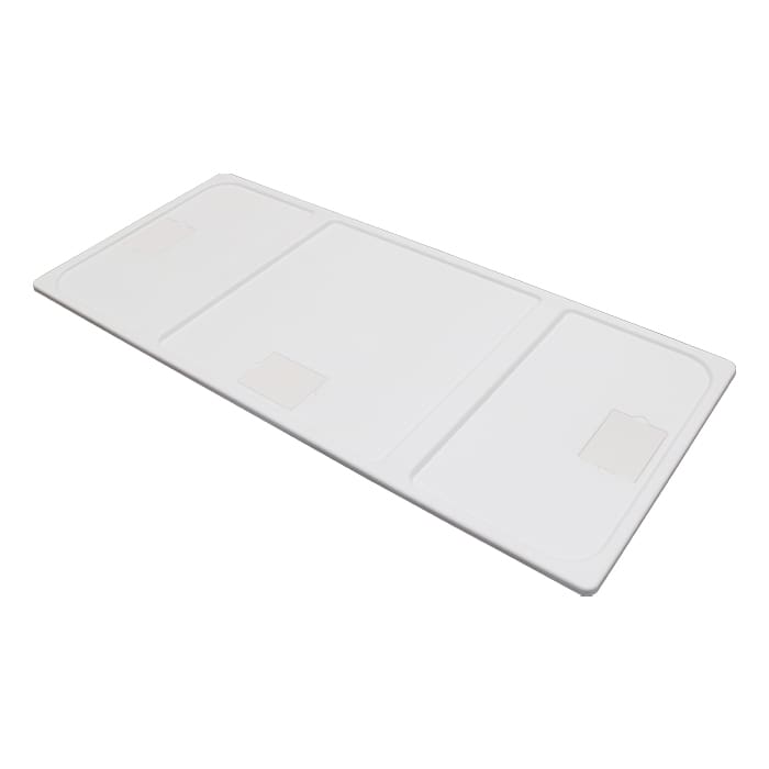 White rectangular tabletop with three sections.