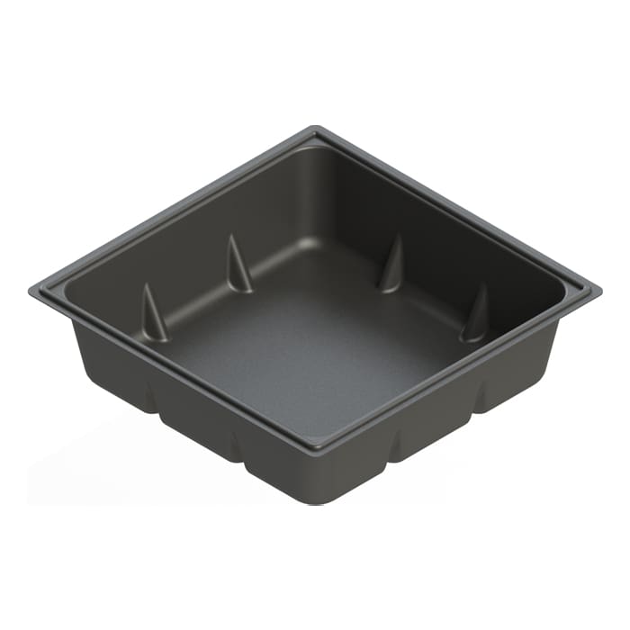 Square black container with raised edges.