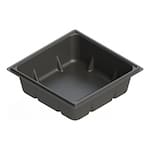 Square black plastic container with drainage.