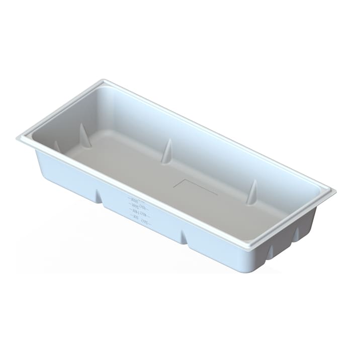 White rectangular plastic container with ridges.