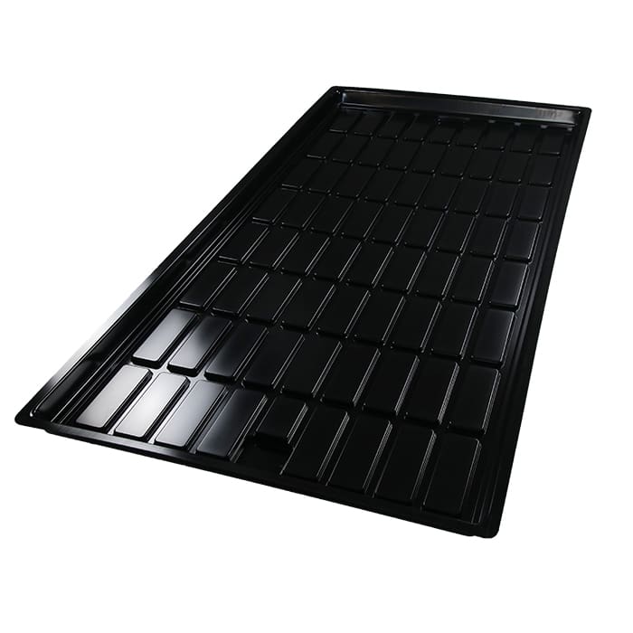 Black plastic tray with rectangular compartments.