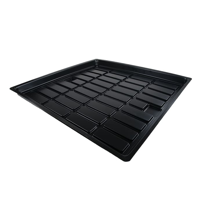 Black rectangular tray with multiple compartments.