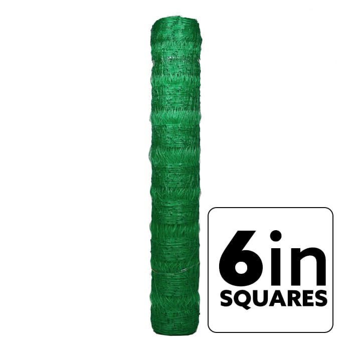 Green fencing roll with 6-inch squares.