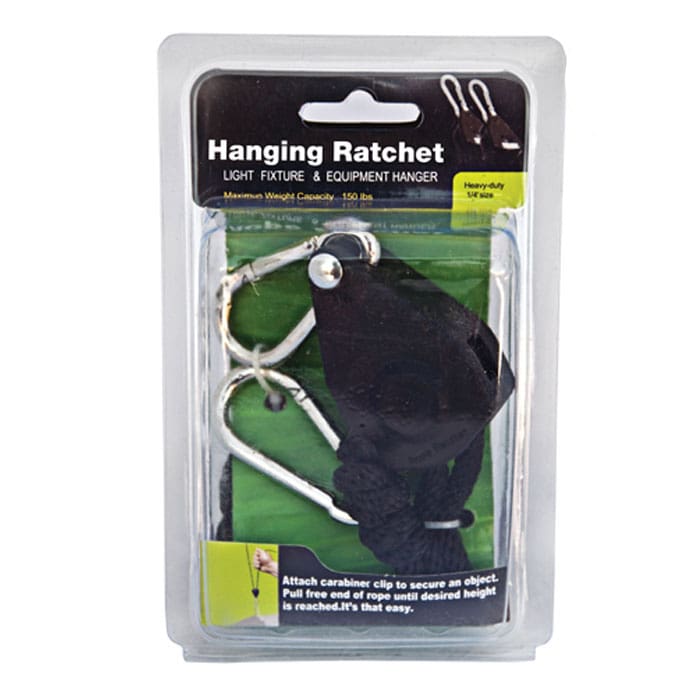 Hanging ratchet light fixture and equipment hanger.