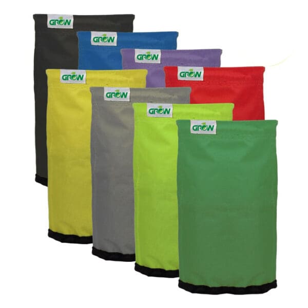 Colorful fabric bags in various sizes.