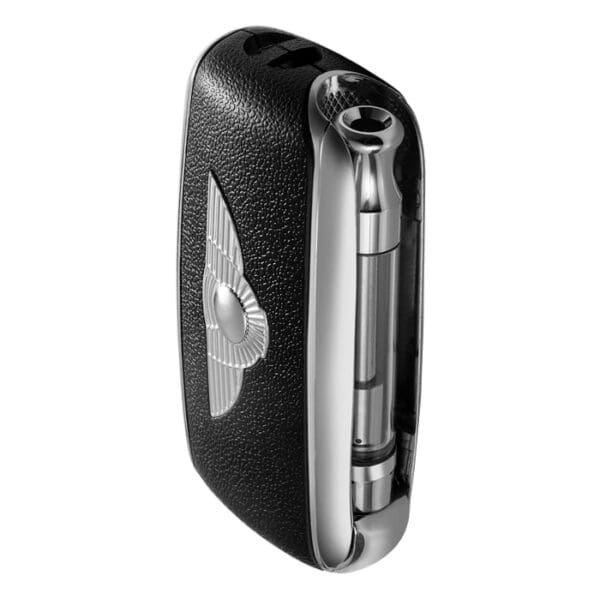 Stylish black and silver vape device.