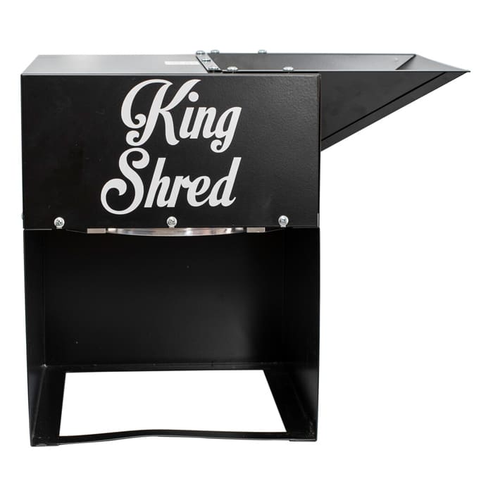 Black shredder with "King Shred" label.