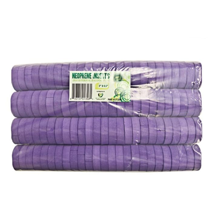 Purple neoprene inserts stacked in packaging.