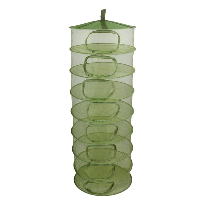 Stackable green mesh drying rack.