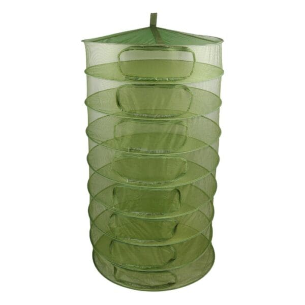 Green drying rack with multiple layered compartments.