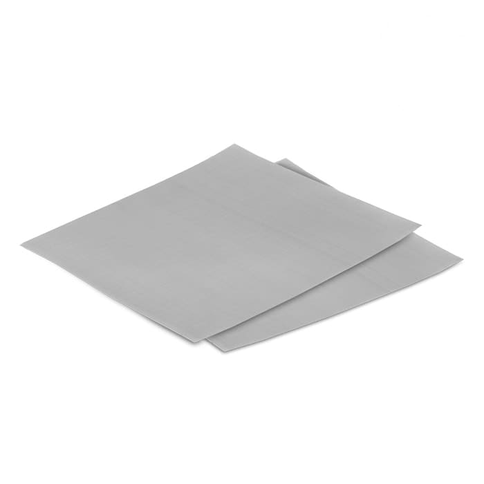 Two flat gray sheets of paper.