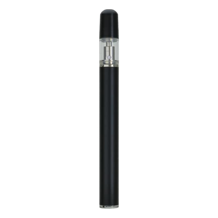 Black vape pen with clear tank.