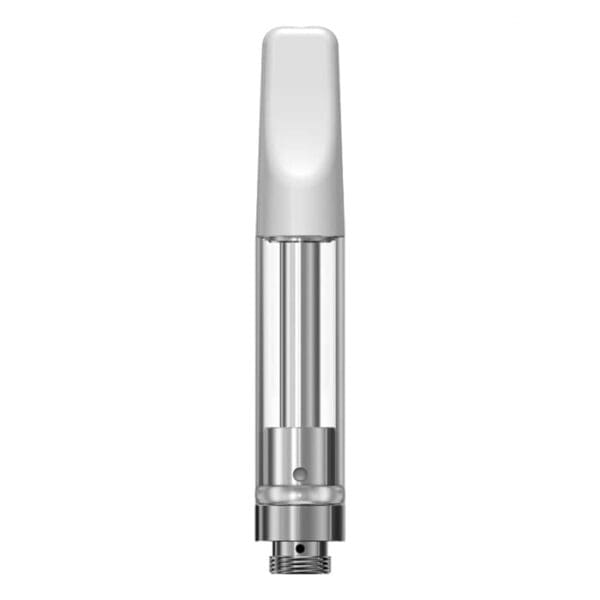 Clear cartridge with white mouthpiece attachment.