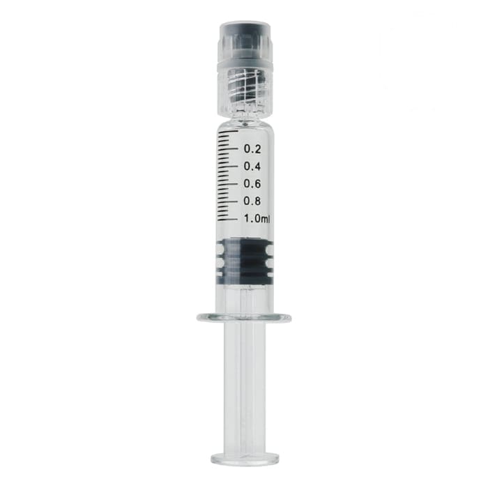 Clear syringe with measurement markings.