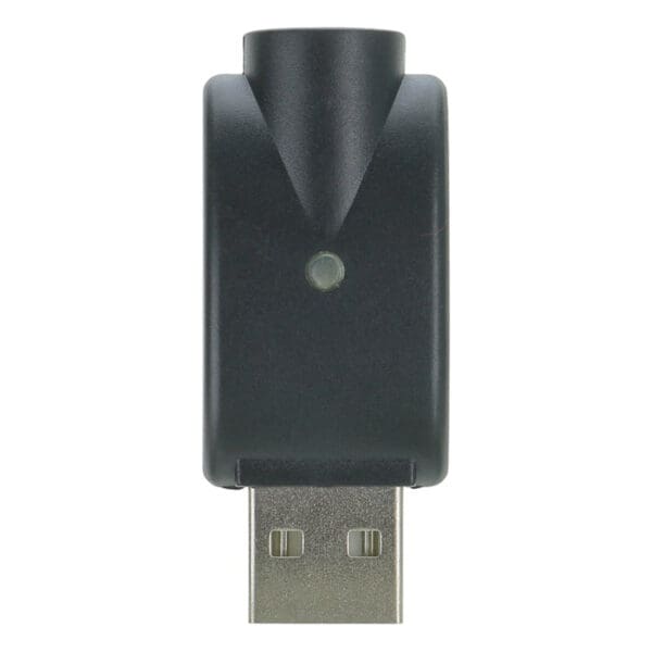 Black USB device with indicator light.