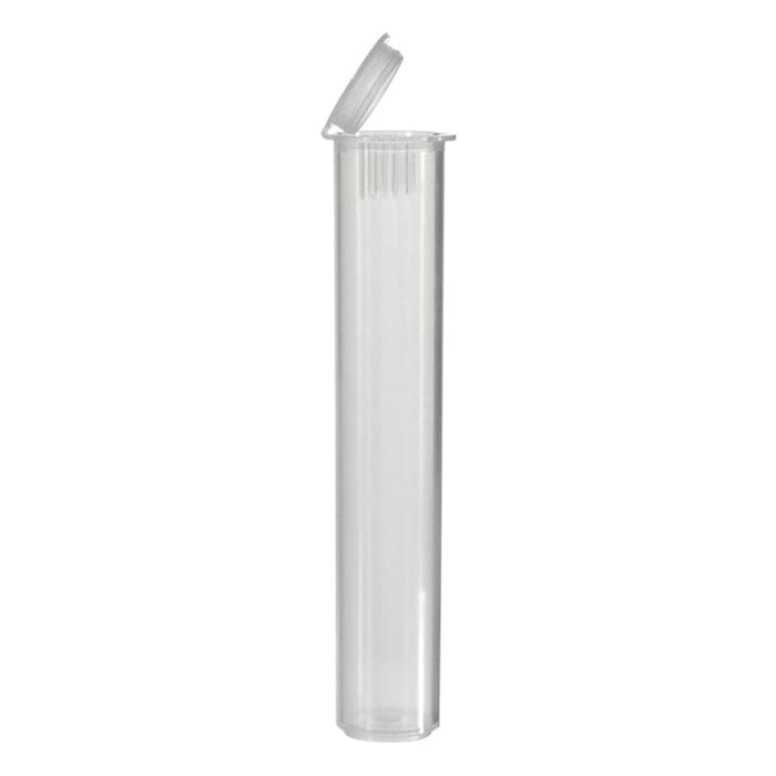 Clear plastic tube with a removable cap.