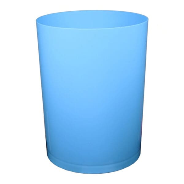 Blue cylindrical plastic container.