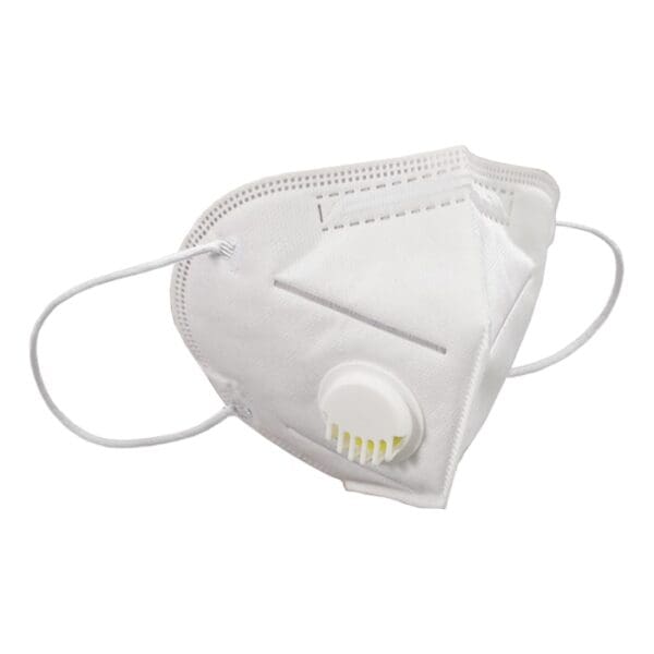 White face mask with breathing valve.