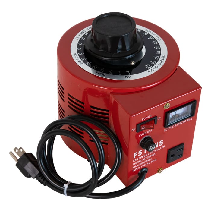 Red fan speed controller with power cord.