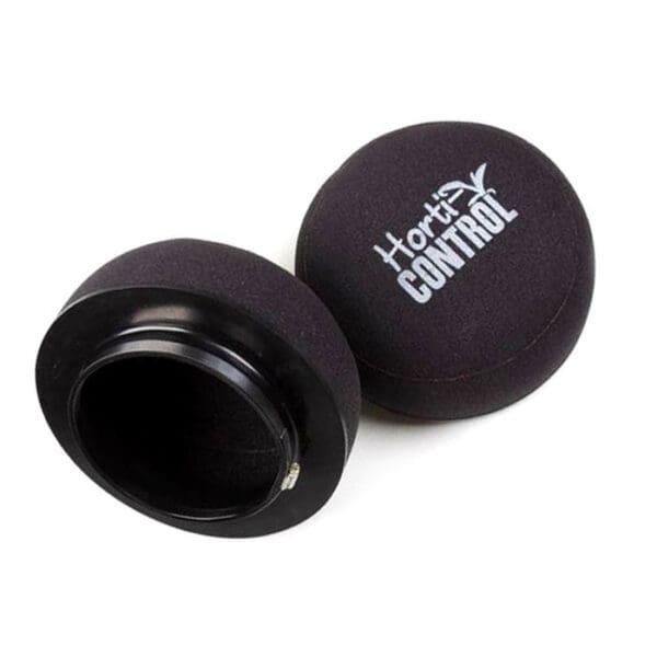 Black foam ear protectors with logo.