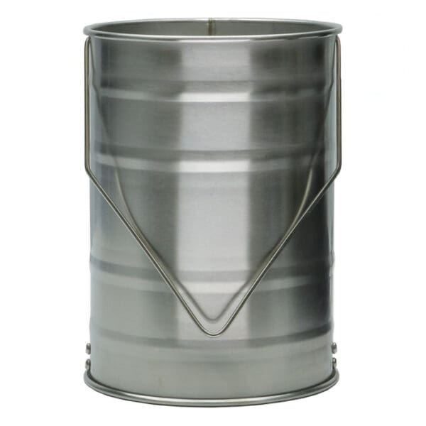 Metal paint canister with handle.