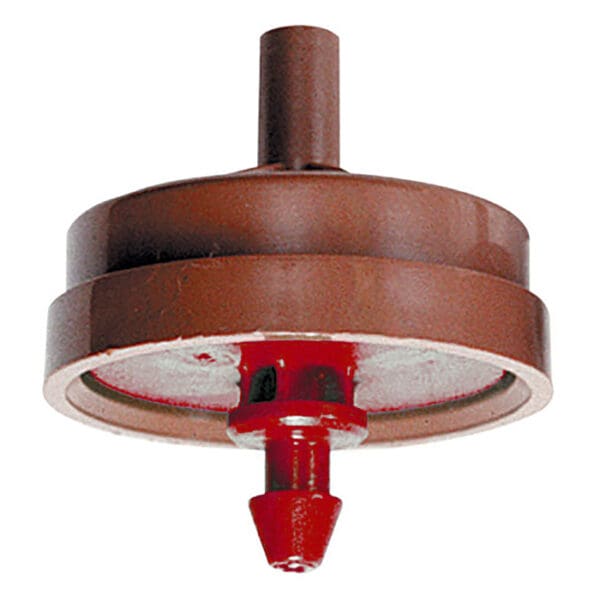 Brown spinning top with a red base.