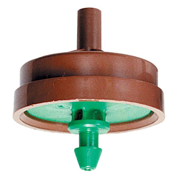 Brown and green spinning top toy.