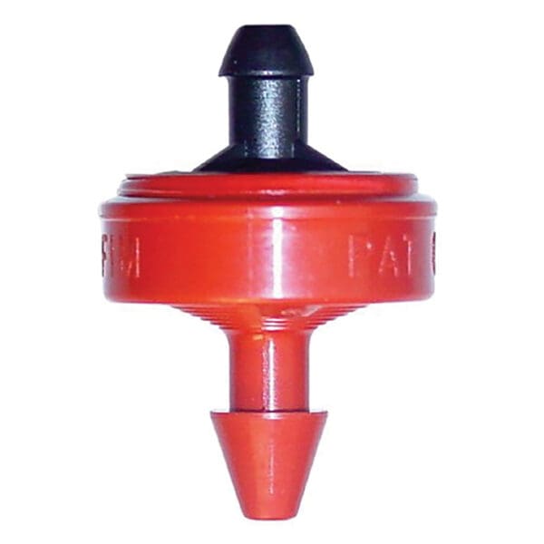 Red and black automotive fuel filter component.