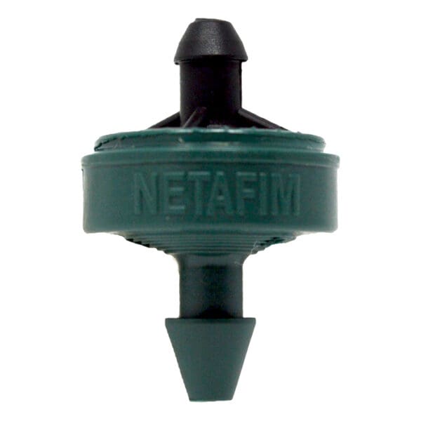 Netafim drip irrigation emitter, green plastic design.