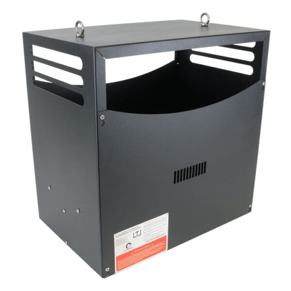 Metal storage box with ventilation holes.