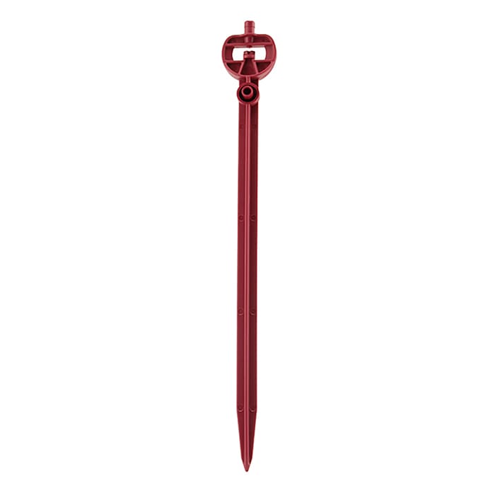 Red plastic stake with round handle.