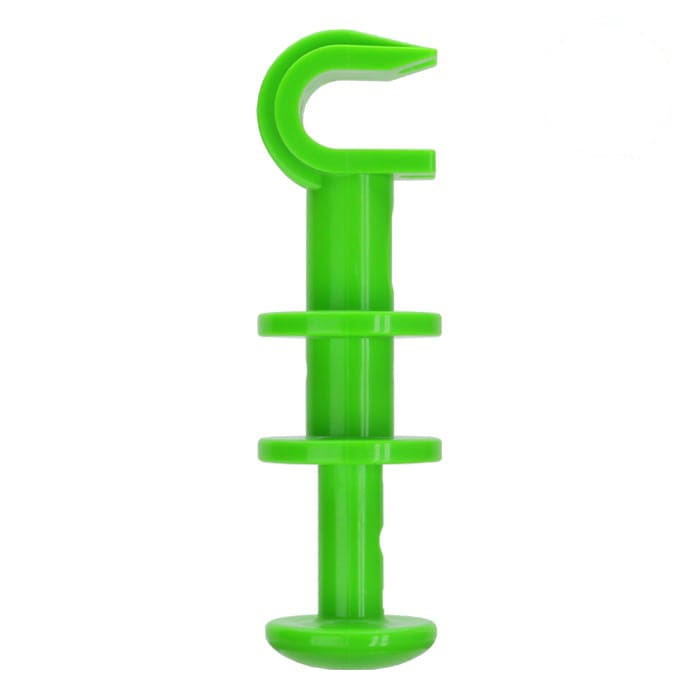 Green plastic hook with three horizontal bars.