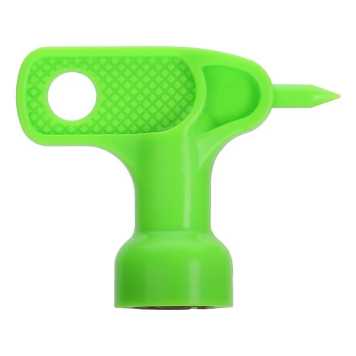 Green plastic tool with pointed tip.