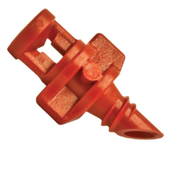 Red plastic object with a nozzle and connector.