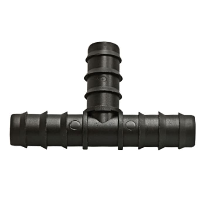 Black plastic T-shaped connector fitting.