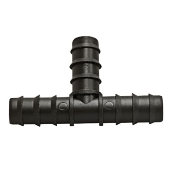 Black plastic T-shaped connector fitting.