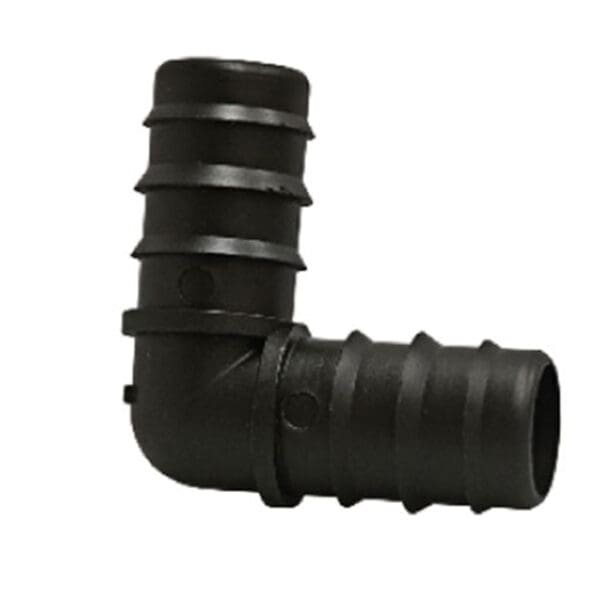 Black plastic elbow pipe fitting.