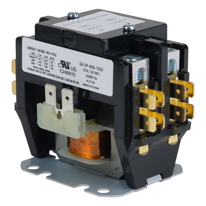 Electrical contactor with labeled specifications.