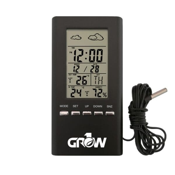 Digital thermometer and hygrometer display device.