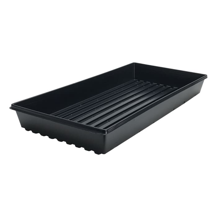 Black rectangular planting tray for seedlings.