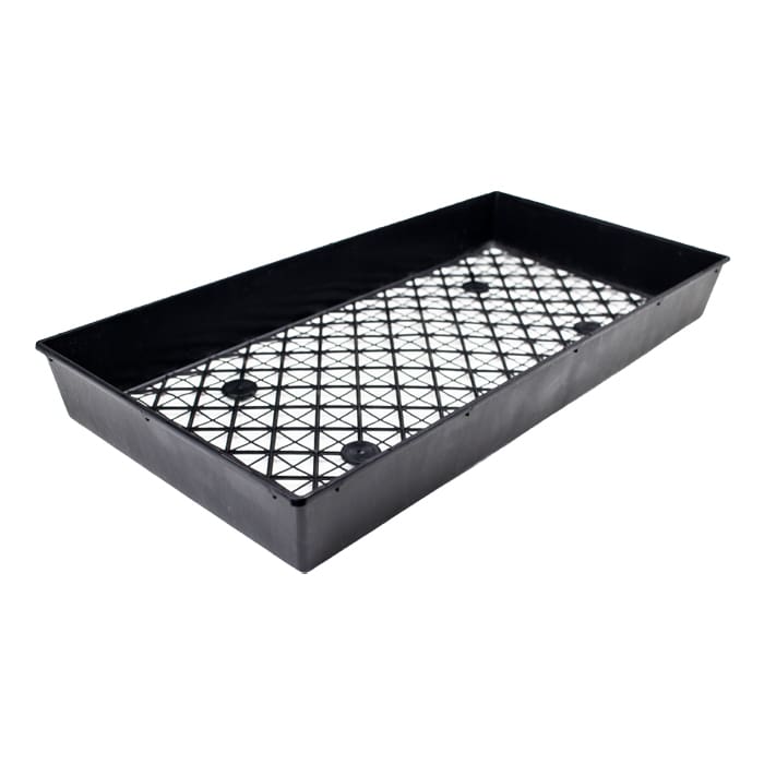 Black rectangular planting tray with drainage holes.