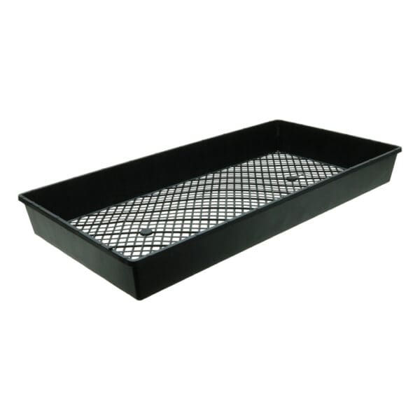 Black rectangular plant tray with grid pattern.