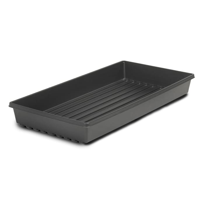 Black rectangular plant tray with ridges.