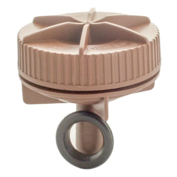 Brown threaded cap with a rubber seal.