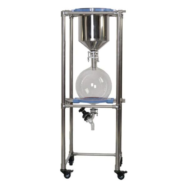 Stainless steel laboratory filtration system setup.