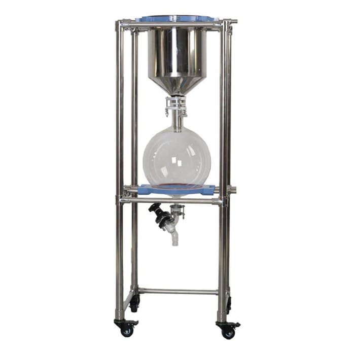 Stainless steel laboratory filtration system setup.